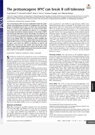 The protooncogene MYC can break B cell tolerance